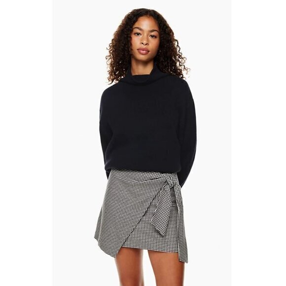 Aritzia Wilfred Wool Cashmere Wrap Mini Skirt Houndstooth 8 - Picture 1 of 12